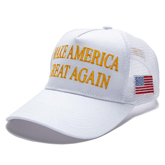 MAGA Hat Make America Great Again Donald Trump 2024 45-47 Slogan with USA Flag Adjustable Baseball Cap Mesh-Back, White