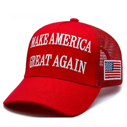 MAGA Hat Make America Great Again Donald Trump 2024 45-47 Slogan with USA Flag Adjustable Baseball Cap Mesh-Back, Red