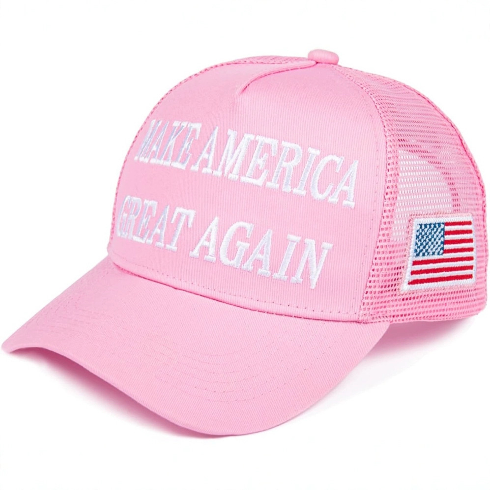 MAGA Hat Make America Great Again Donald Trump 2024 45-47 Slogan with USA Flag Adjustable Baseball Cap Mesh-Back, Pink