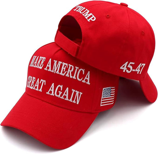 Trump 2024 45-47 MAGA Hat Make America Great Again Donald Trump Slogan with USA Flag Baseball Cap, Red