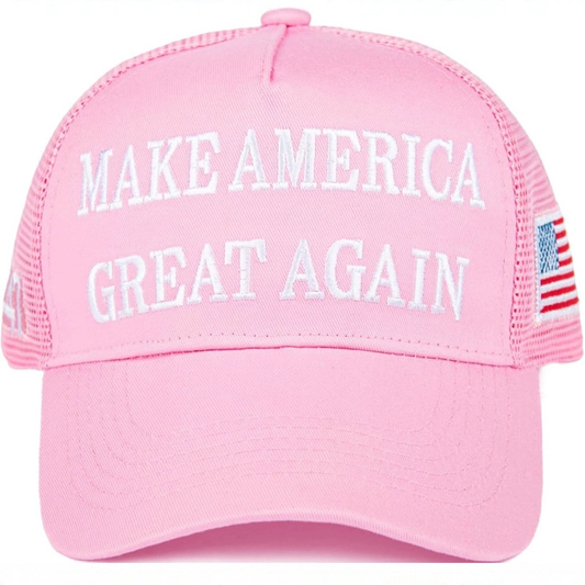 MAGA Hat Make America Great Again Donald Trump 2024 45-47 Slogan with USA Flag Adjustable Baseball Cap Mesh-Back, Pink