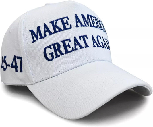 Trump 2024 45-47 MAGA Hat Make America Great Again Donald Trump Slogan with USA Flag Baseball Cap, White-Blue