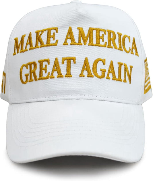 Trump 2024 45-47 MAGA Hat Make America Great Again Donald Trump Slogan with USA Flag Baseball Cap, White-Gold