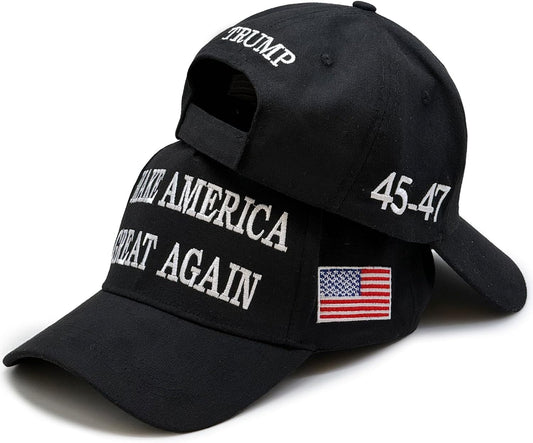 Trump 2024 45-47 MAGA Hat Make America Great Again Donald Trump Slogan with USA Flag Baseball Cap, Black
