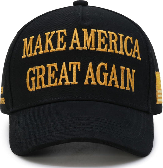 Trump 2024 45-47 MAGA Hat Make America Great Again Donald Trump Slogan with USA Flag Baseball Cap, Black-Gold