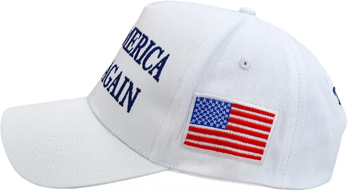 Trump 2024 45-47 MAGA Hat Make America Great Again Donald Trump Slogan with USA Flag Baseball Cap, White-Blue