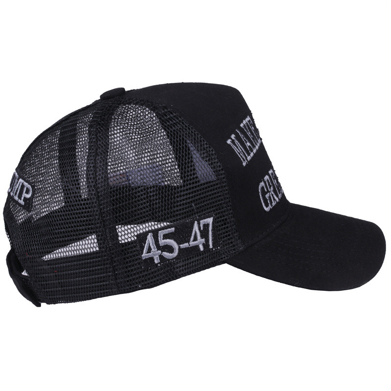 MAGA Hat Make America Great Again Donald Trump 2024 45-47 Slogan with USA Flag Adjustable Baseball Cap Mesh-Back, Black-White
