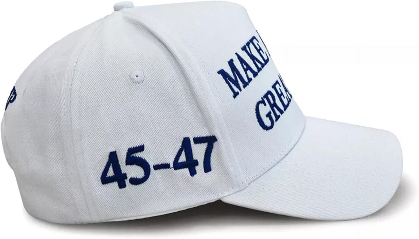 Trump 2024 45-47 MAGA Hat Make America Great Again Donald Trump Slogan with USA Flag Baseball Cap, White-Blue