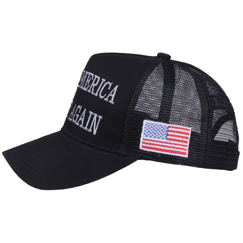 MAGA Hat Make America Great Again Donald Trump 2024 45-47 Slogan with USA Flag Adjustable Baseball Cap Mesh-Back, Black-White