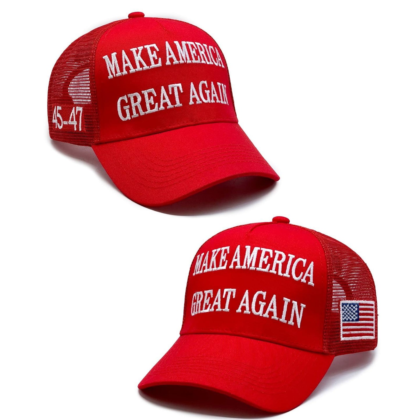 MAGA Hat Make America Great Again Donald Trump 2024 45-47 Slogan with USA Flag Adjustable Baseball Cap Mesh-Back, Red