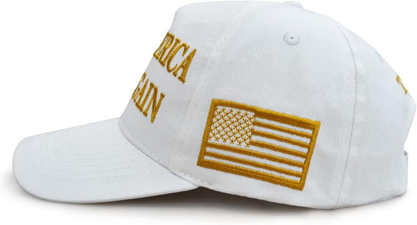 Trump 2024 45-47 MAGA Hat Make America Great Again Donald Trump Slogan with USA Flag Baseball Cap, White-Gold