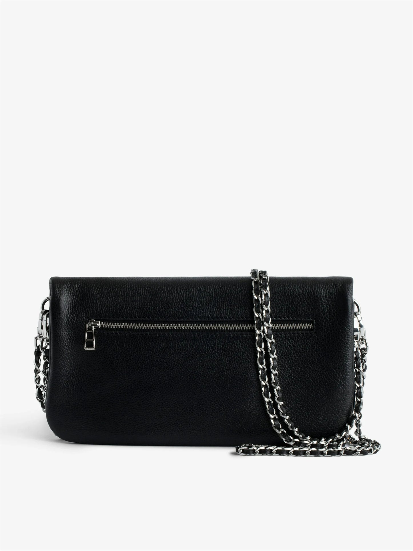 Rock Clutch Pebbled Leather Bag for Women Lady Shoulder Bag With Zipper Wing Rhinestone, Black silver