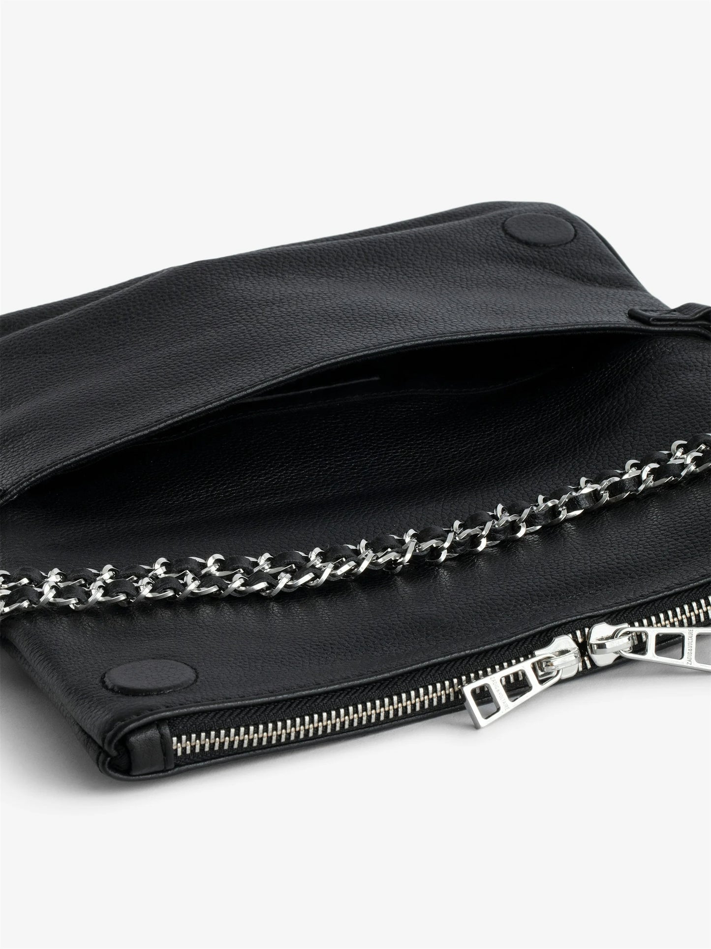 Rock Clutch Pebbled Leather Bag for Women Lady Shoulder Bag With Zipper Wing Rhinestone, Black silver