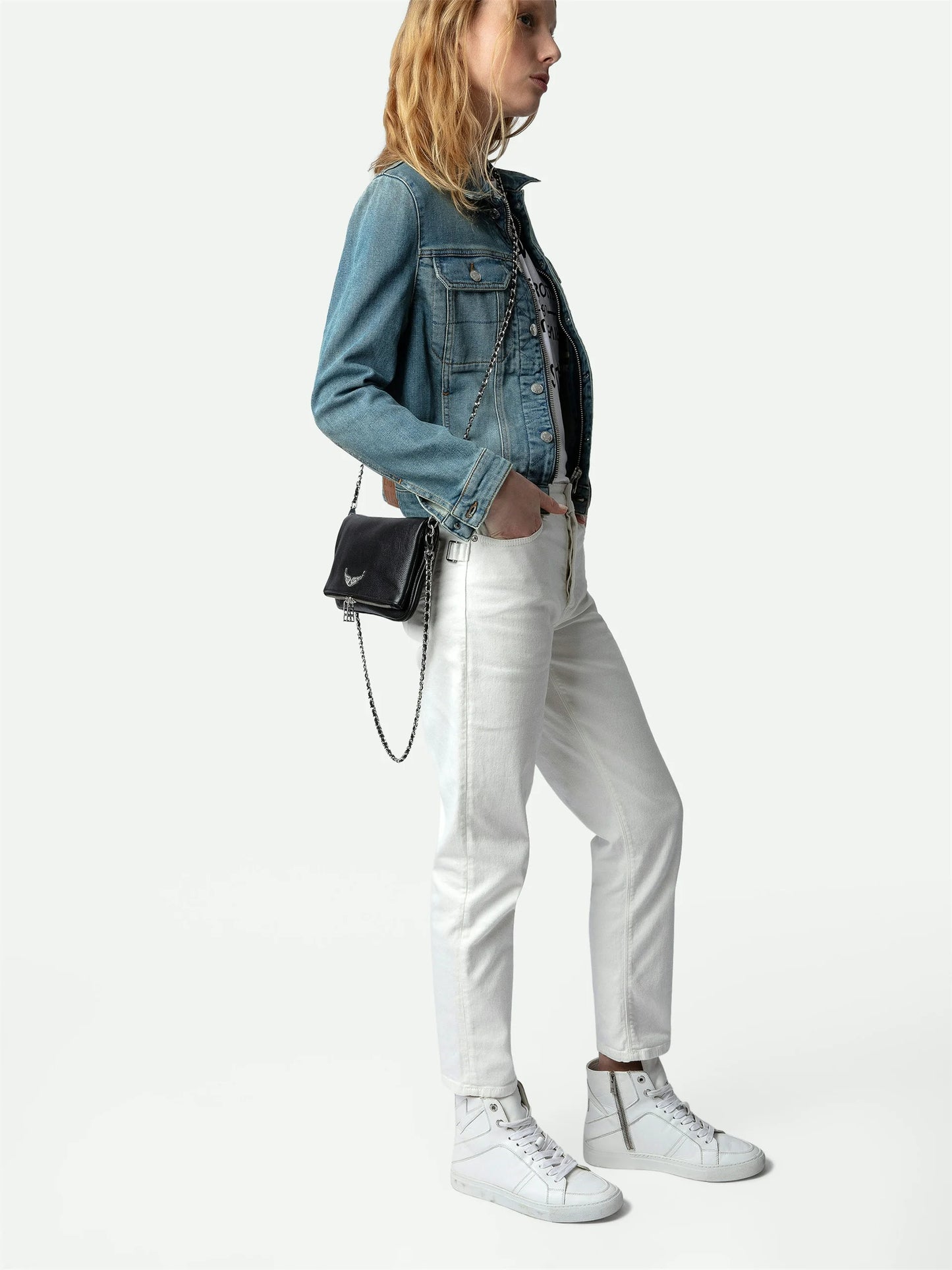 Rock Clutch Pebbled Leather Bag for Women Lady Shoulder Bag With Zipper Wing Rhinestone, Black silver