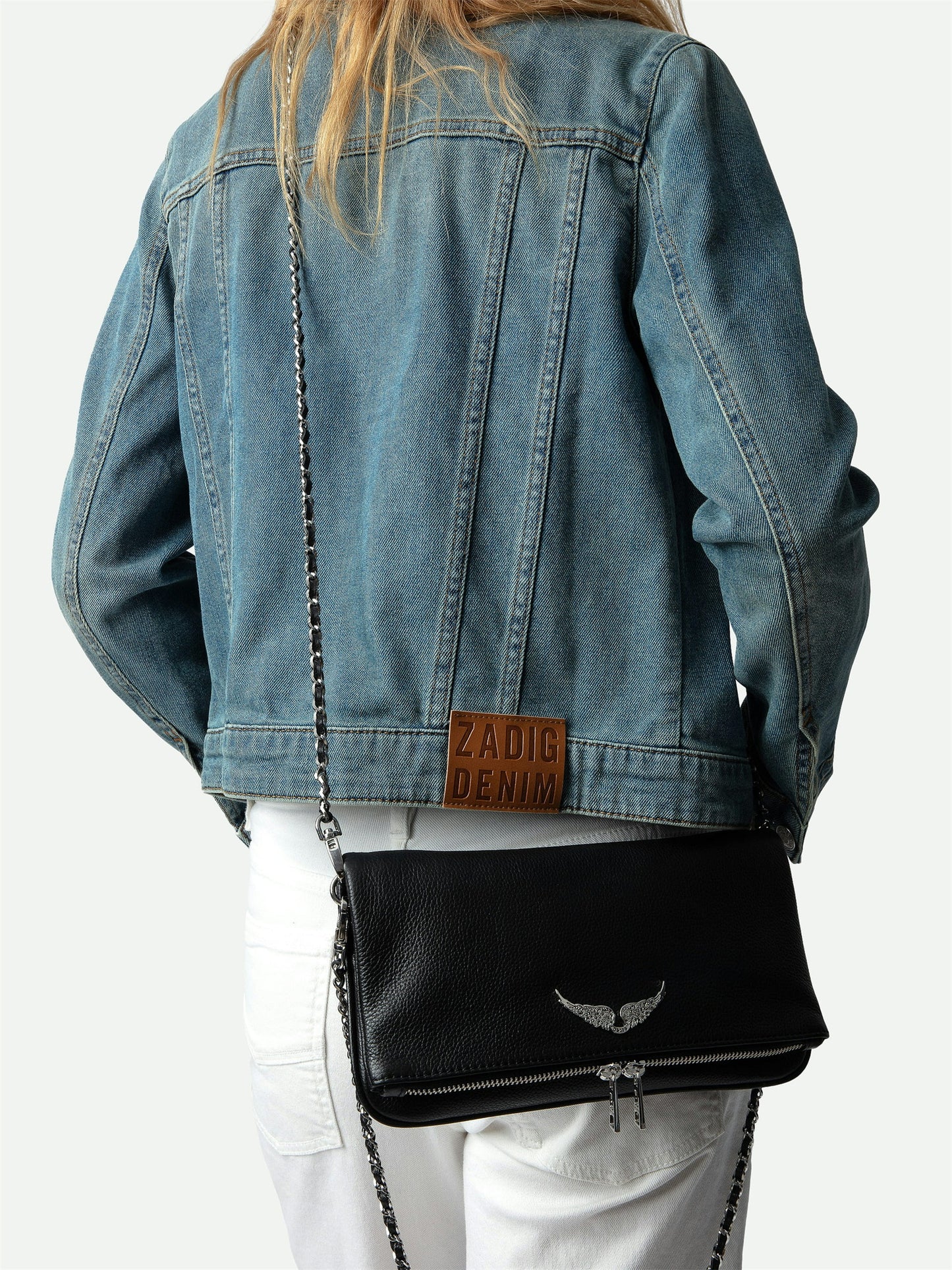 Rock Clutch Pebbled Leather Bag for Women Lady Shoulder Bag With Zipper Wing Rhinestone, Black silver