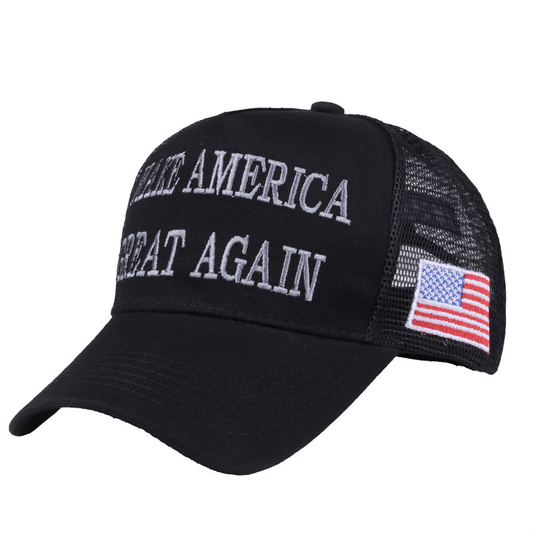 MAGA Hat Make America Great Again Donald Trump 2024 45-47 Slogan with USA Flag Adjustable Baseball Cap Mesh-Back, Black-White