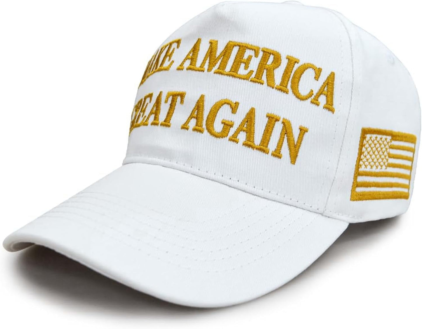 Trump 2024 45-47 MAGA Hat Make America Great Again Donald Trump Slogan with USA Flag Baseball Cap, White-Gold
