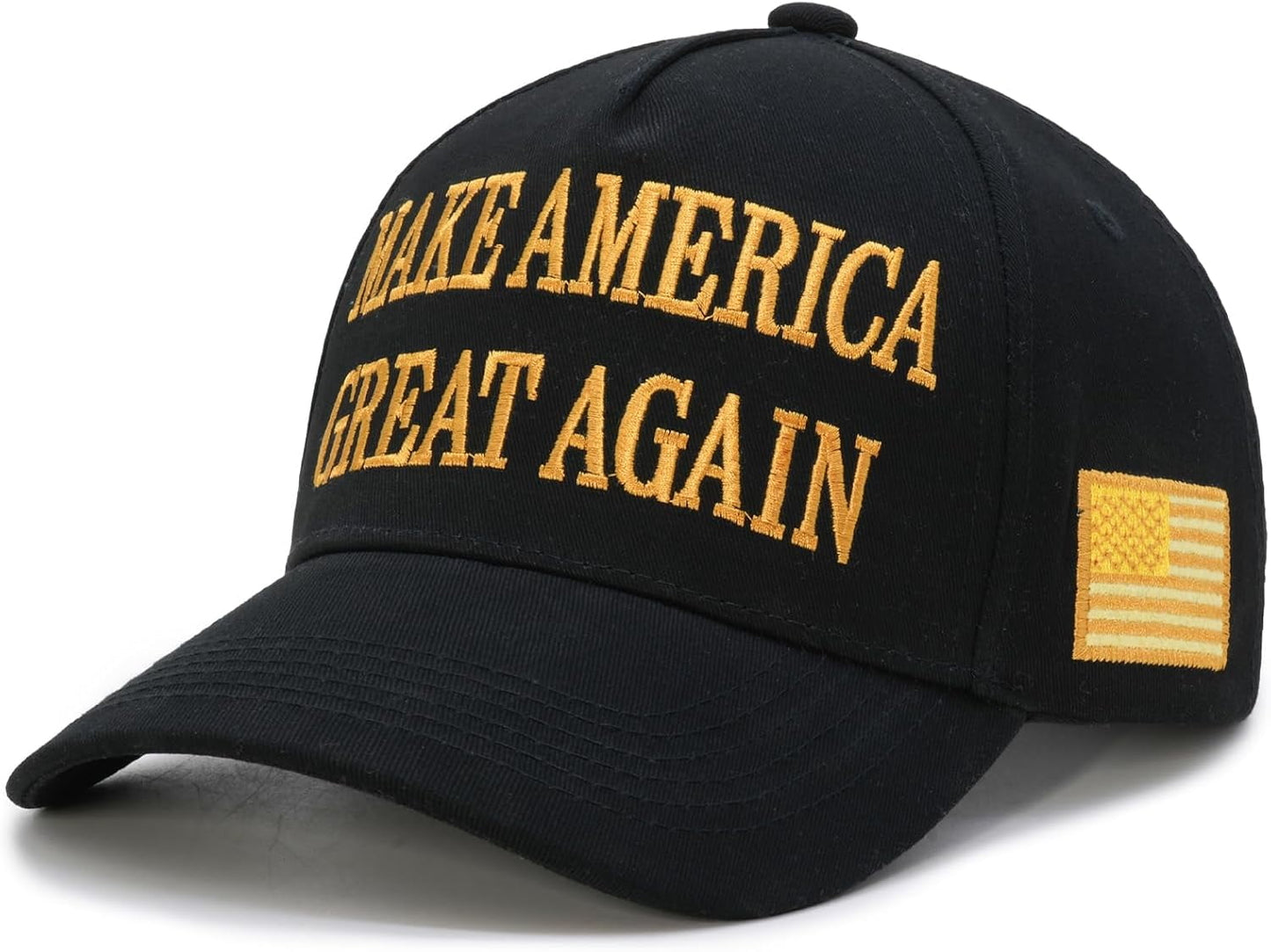 Trump 2024 45-47 MAGA Hat Make America Great Again Donald Trump Slogan with USA Flag Baseball Cap, Black-Gold