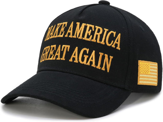 Trump 2024 45-47 MAGA Hat Make America Great Again Donald Trump Slogan with USA Flag Baseball Cap, Black-Gold