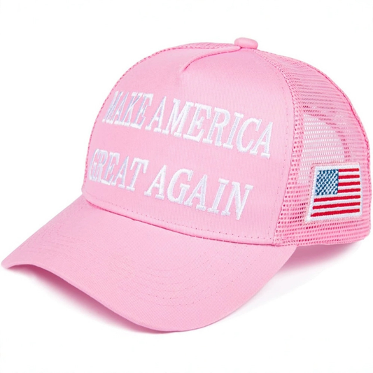 MAGA Hat Make America Great Again Donald Trump 2024 45-47 Slogan with USA Flag Adjustable Baseball Cap Mesh-Back, Pink