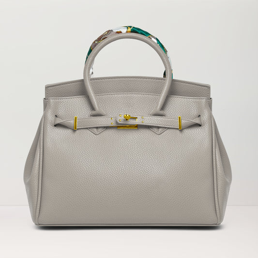 Women's Handbags Platinum Lychee Leather Tote Bags Tailored for the Fashion, Light Gray