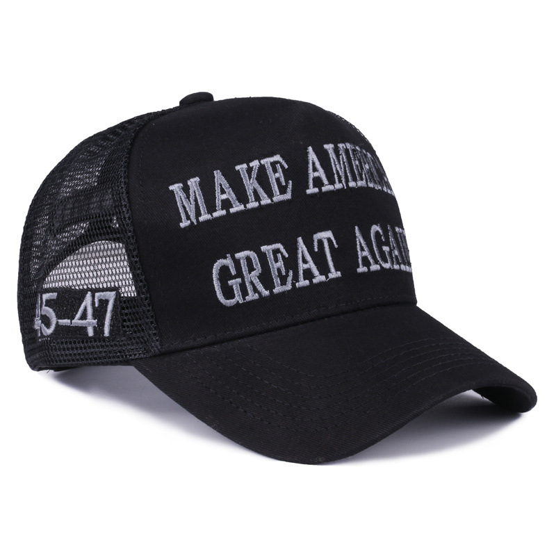 MAGA Hat Make America Great Again Donald Trump 2024 45-47 Slogan with USA Flag Adjustable Baseball Cap Mesh-Back, Black-White