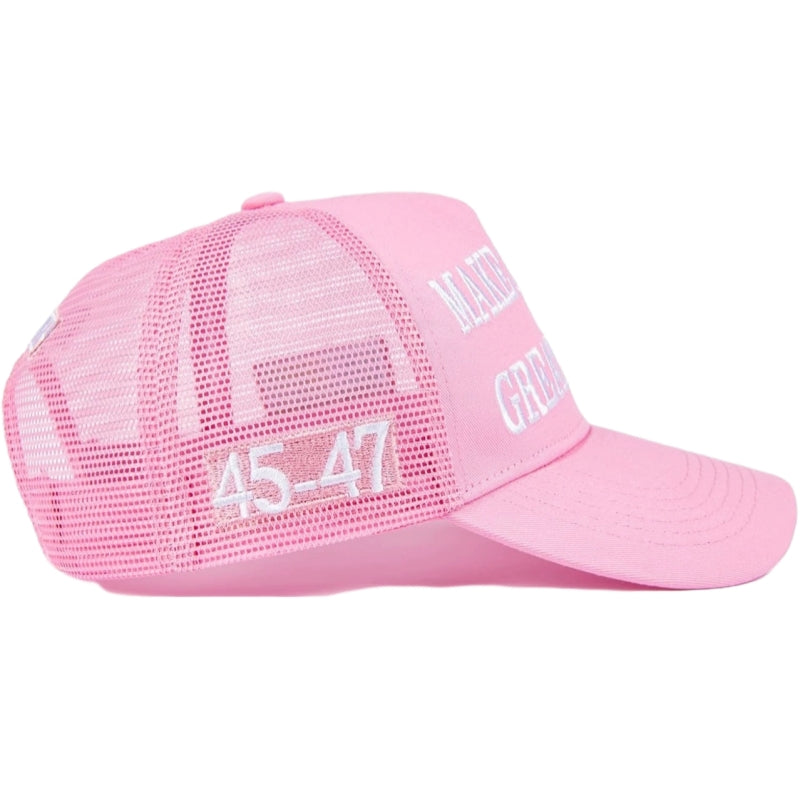 MAGA Hat Make America Great Again Donald Trump 2024 45-47 Slogan with USA Flag Adjustable Baseball Cap Mesh-Back, Pink