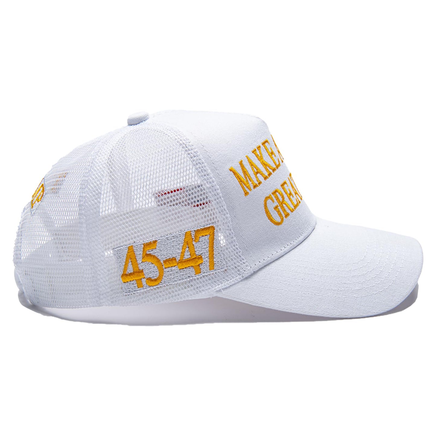 MAGA Hat Make America Great Again Donald Trump 2024 45-47 Slogan with USA Flag Adjustable Baseball Cap Mesh-Back, White