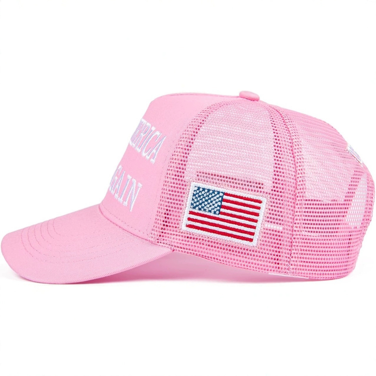MAGA Hat Make America Great Again Donald Trump 2024 45-47 Slogan with USA Flag Adjustable Baseball Cap Mesh-Back, Pink