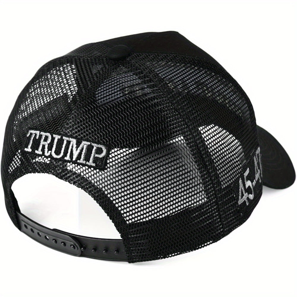 MAGA Hat Make America Great Again Donald Trump 2024 45-47 Slogan with USA Flag Adjustable Baseball Cap Mesh-Back, Black Hat Gray Letters