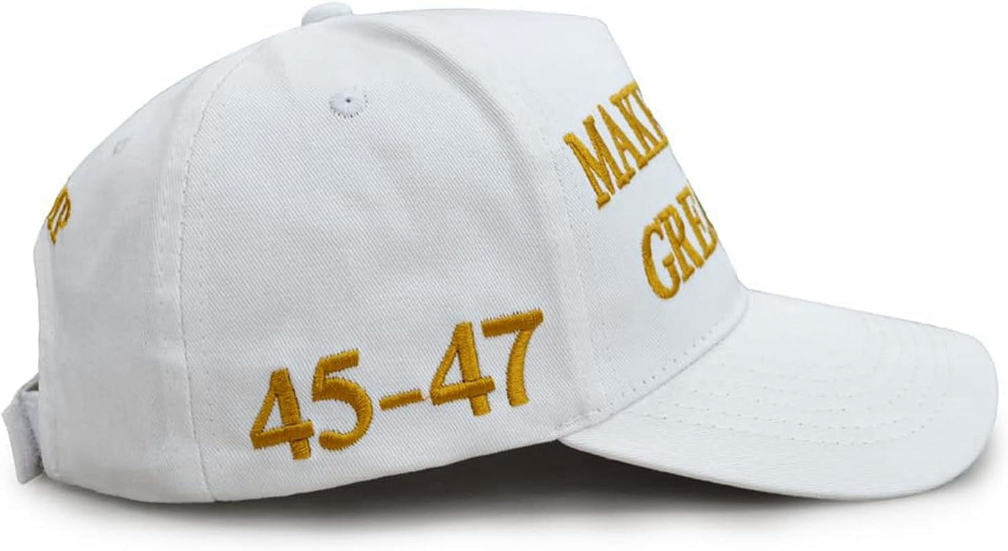 Trump 2024 45-47 MAGA Hat Make America Great Again Donald Trump Slogan with USA Flag Baseball Cap, White-Gold