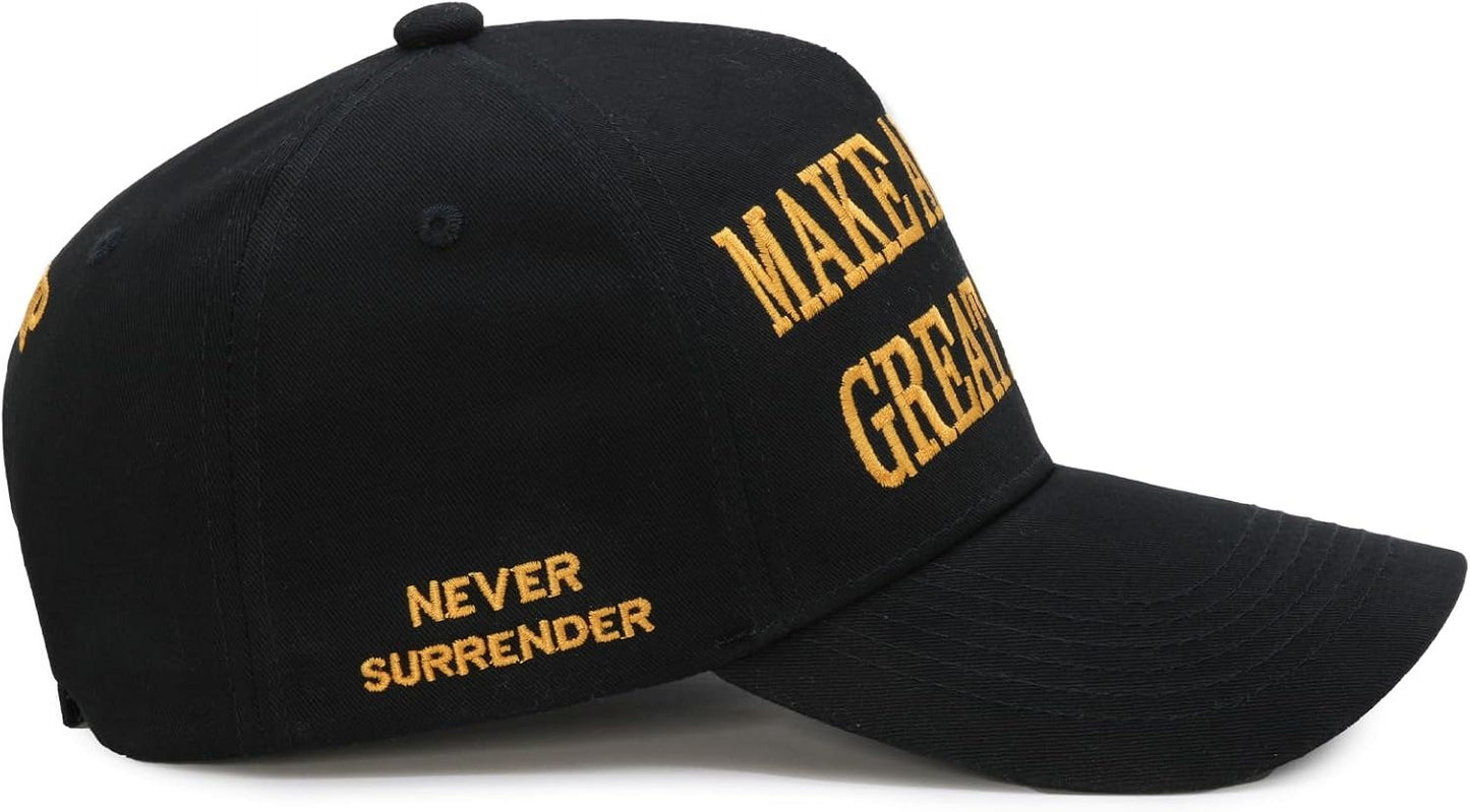 Trump 2024 45-47 MAGA Hat Make America Great Again Donald Trump Slogan with USA Flag Baseball Cap, Black-Gold