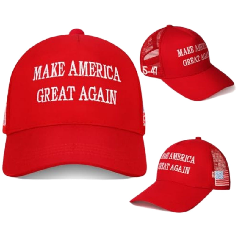 MAGA Hat Make America Great Again Donald Trump 2024 45-47 Slogan with USA Flag Adjustable Baseball Cap Mesh-Back, Red